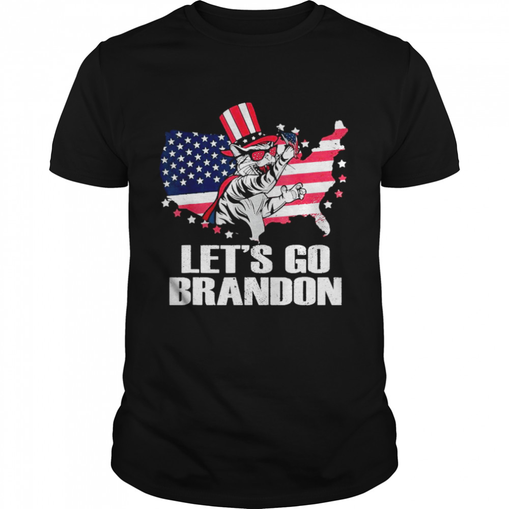 Uncle Sam Hat Cat Let’s Go Brandon American Flag Shirt