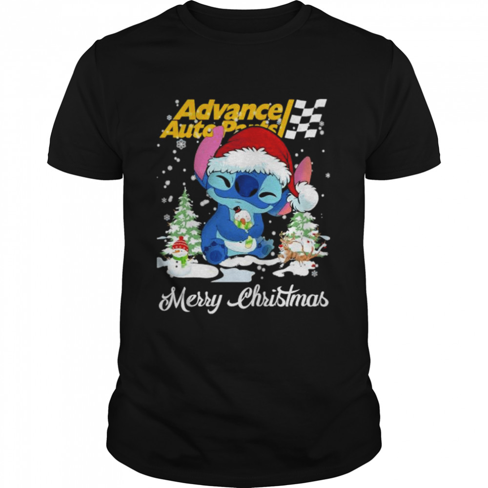 Baby Stitch Hug Snowman Advance Auto Parts Merry Christmas Shirt