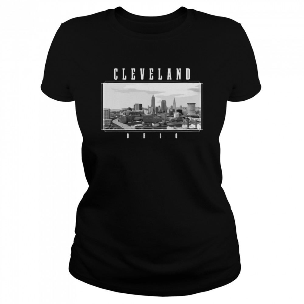 Cleveland Ohio Skyline Pride Black White Vintage  Classic Women's T-shirt