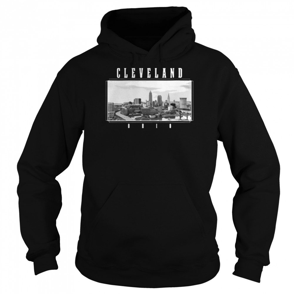 Cleveland Ohio Skyline Pride Black White Vintage  Unisex Hoodie