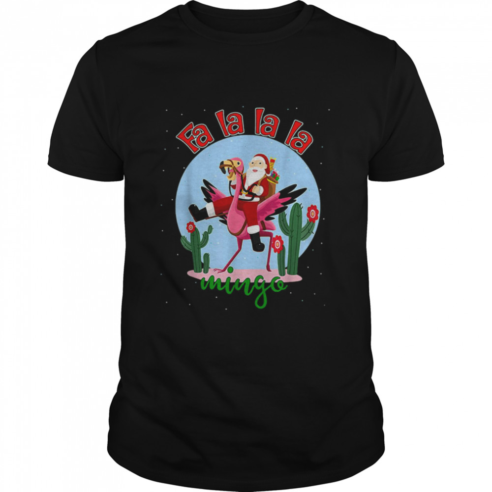 Fall Mingo Cute Santa Ride Flamingo Fa La La La Flamingo Sweater Shirt