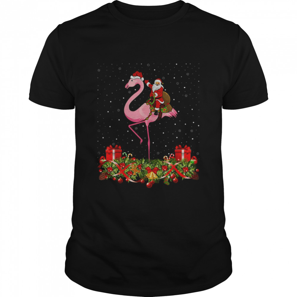 Santa Riding Flamingo Christmas Xmas Gift Sweater Shirt