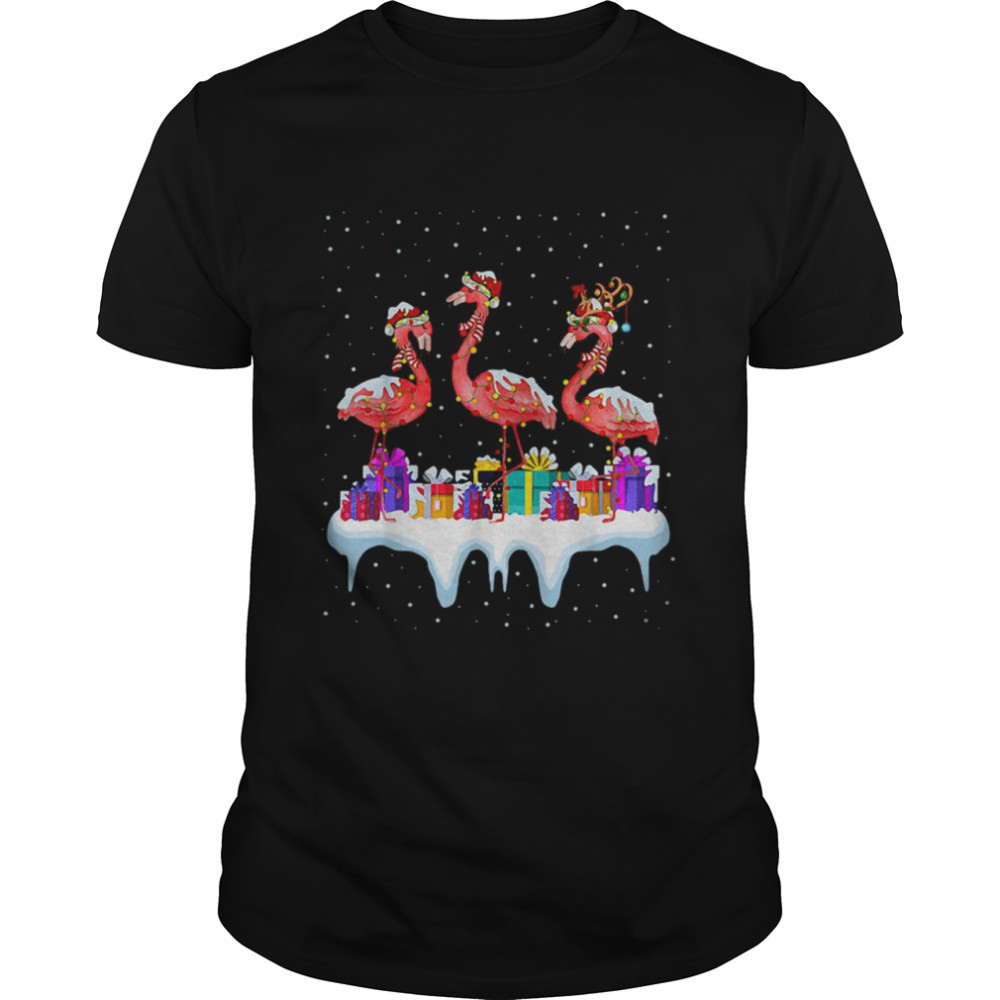 Santa Snowman Flamingo Merry Christmas Sweater Shirt