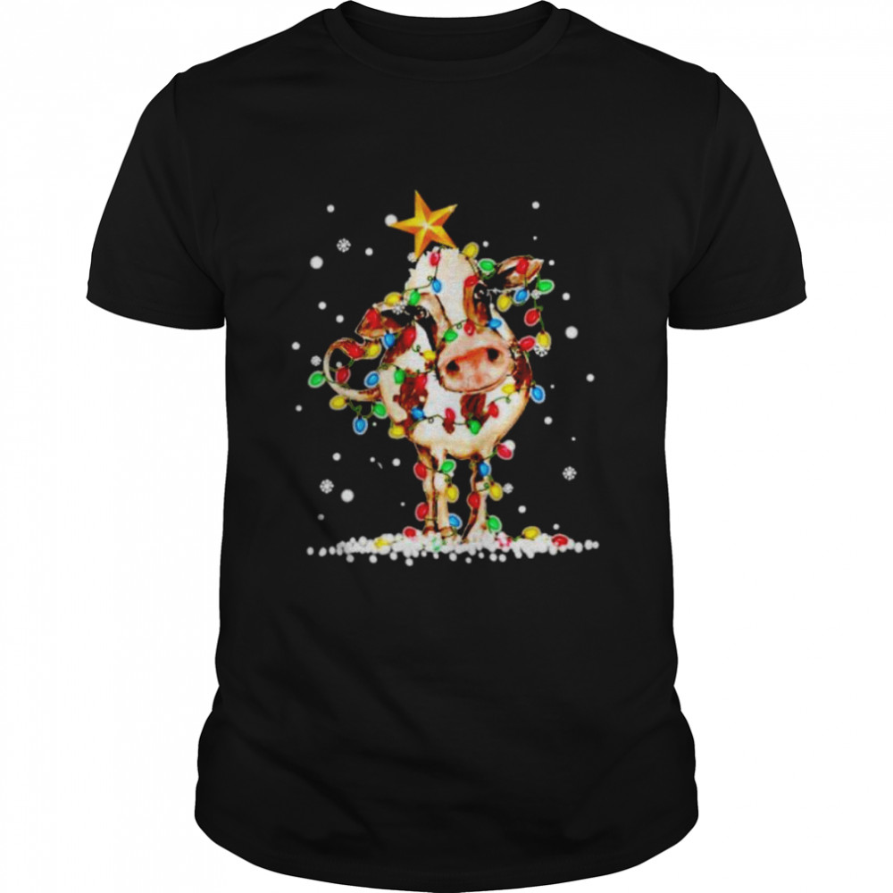 cow Christmas light shirt