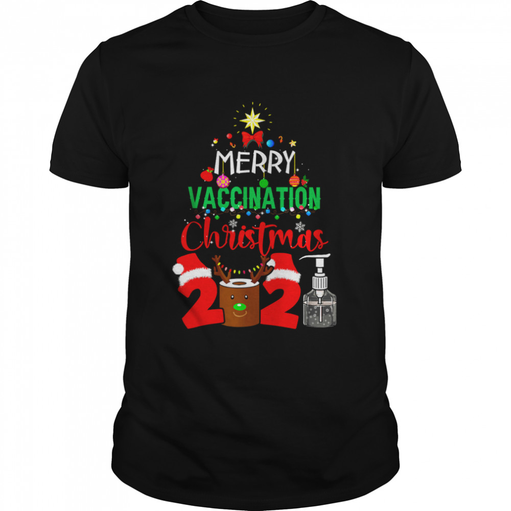 Santa mask Merry Vaccination Christmas 2021 tree Vaccinated T-Shirt