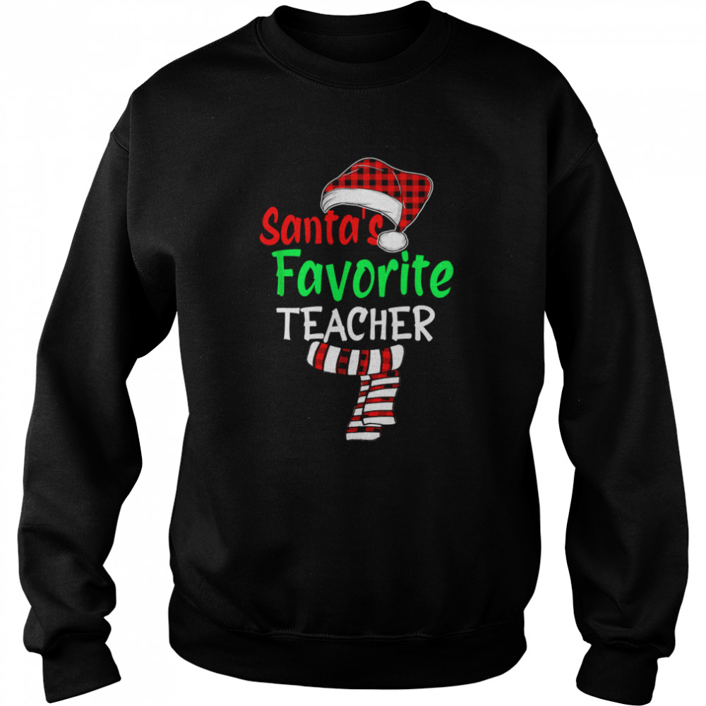 Santa’s Favorite Teacher Christmas Santa Red Plaid  Unisex Sweatshirt