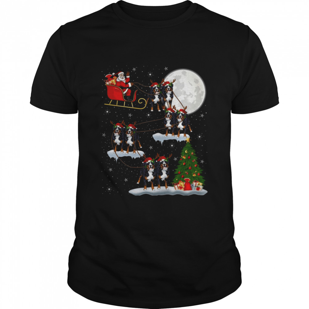 Xmas Lighting Tree Santa Riding Bernese Mountain Christmas Shirt