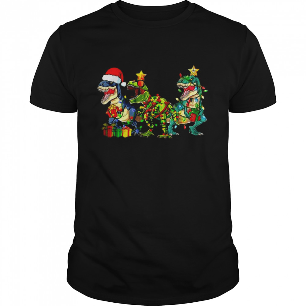 Christmas Dinosaur T Rex Cute Santa Xmas Tree Rex Kids Boys T Shirt