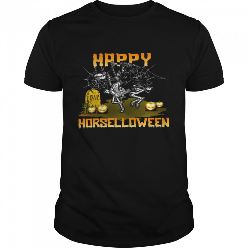 Happy rip horselloween death riding dinosaur shirt