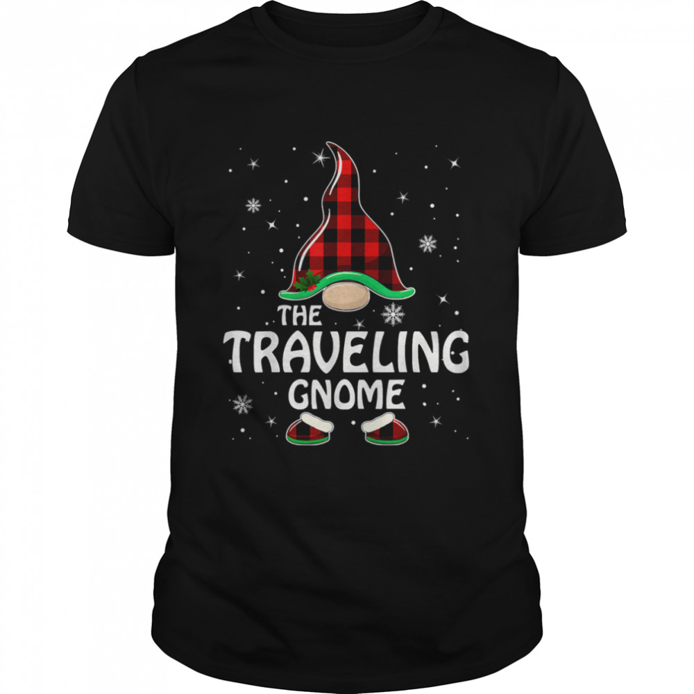 Traveling Gnome Buffalo Plaid Matching Family Christmas T-Shirt