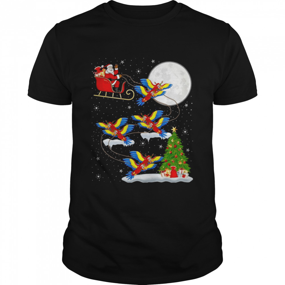 Xmas Lighting Tree Santa Riding Macaw Christmas Sweater T-shirt