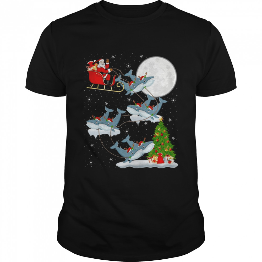 Xmas Lighting Tree Santa Riding Whale Christmas Sweater T-shirt