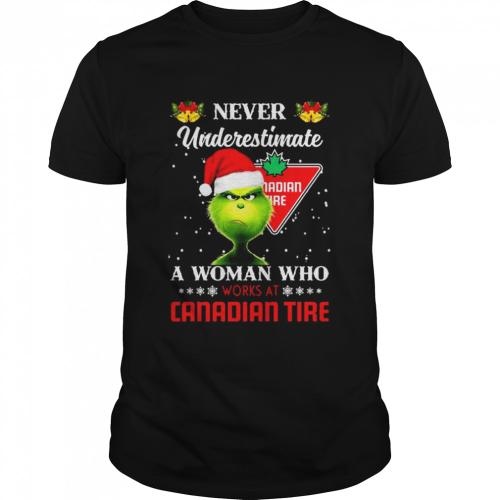 Grinch Santa Hat Never Underestimate A Woman Who Works At Perkins Merry Christmas Shirt