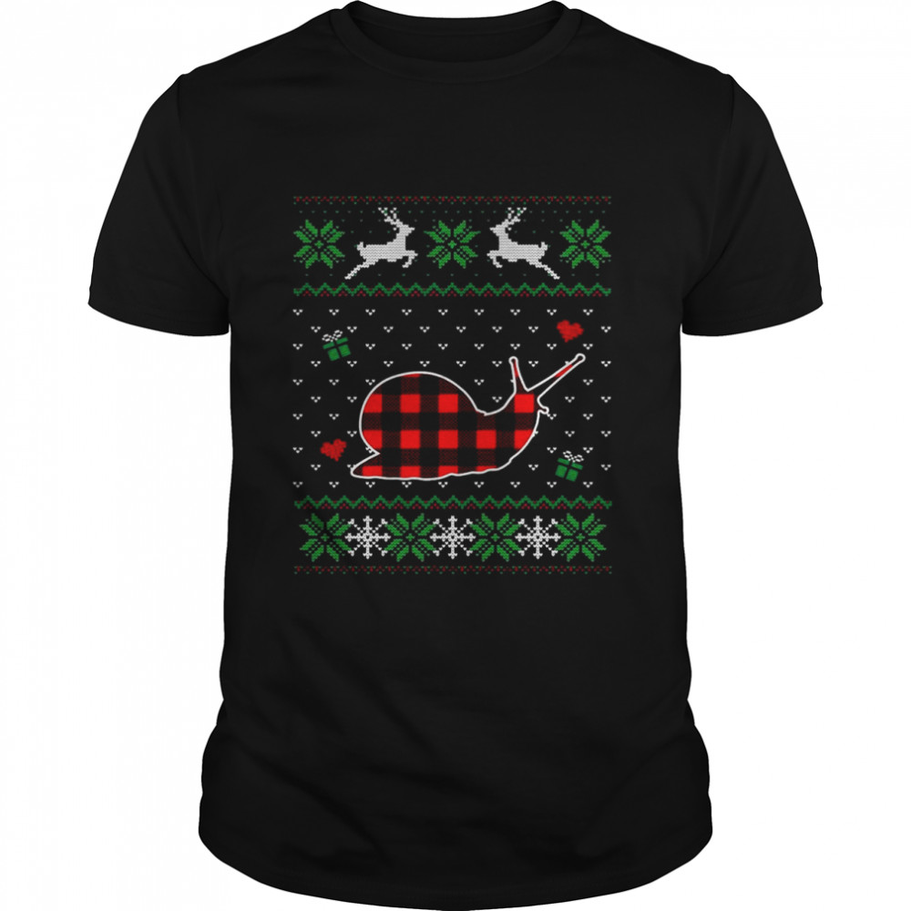 Red Plaid Ugly Christmas Snail Animals Sweater T-shirt