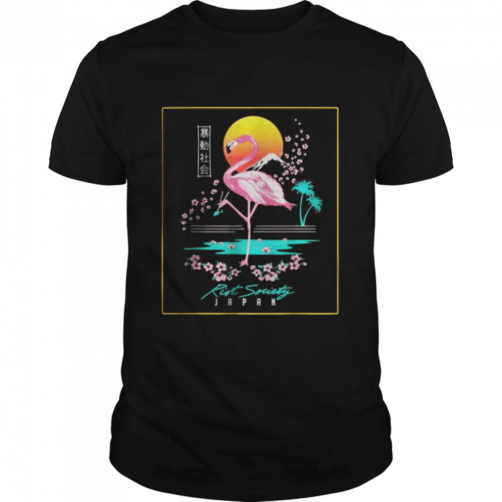 Riot Society Graphic Embroidered Flamingo Japan T-Shirt