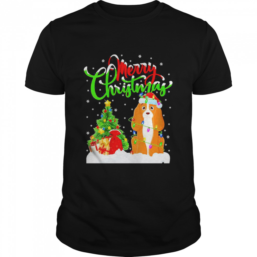 Xmas Lighting Matching Santa Cocker Spaniel Dog Christmas Shirt