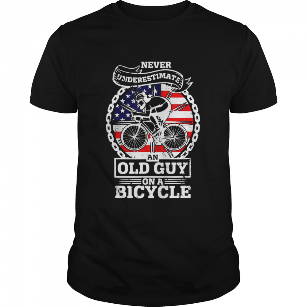 American Flag Never Underestimate An Old Guy On A Bicycle Cycling Vintage T-shirt