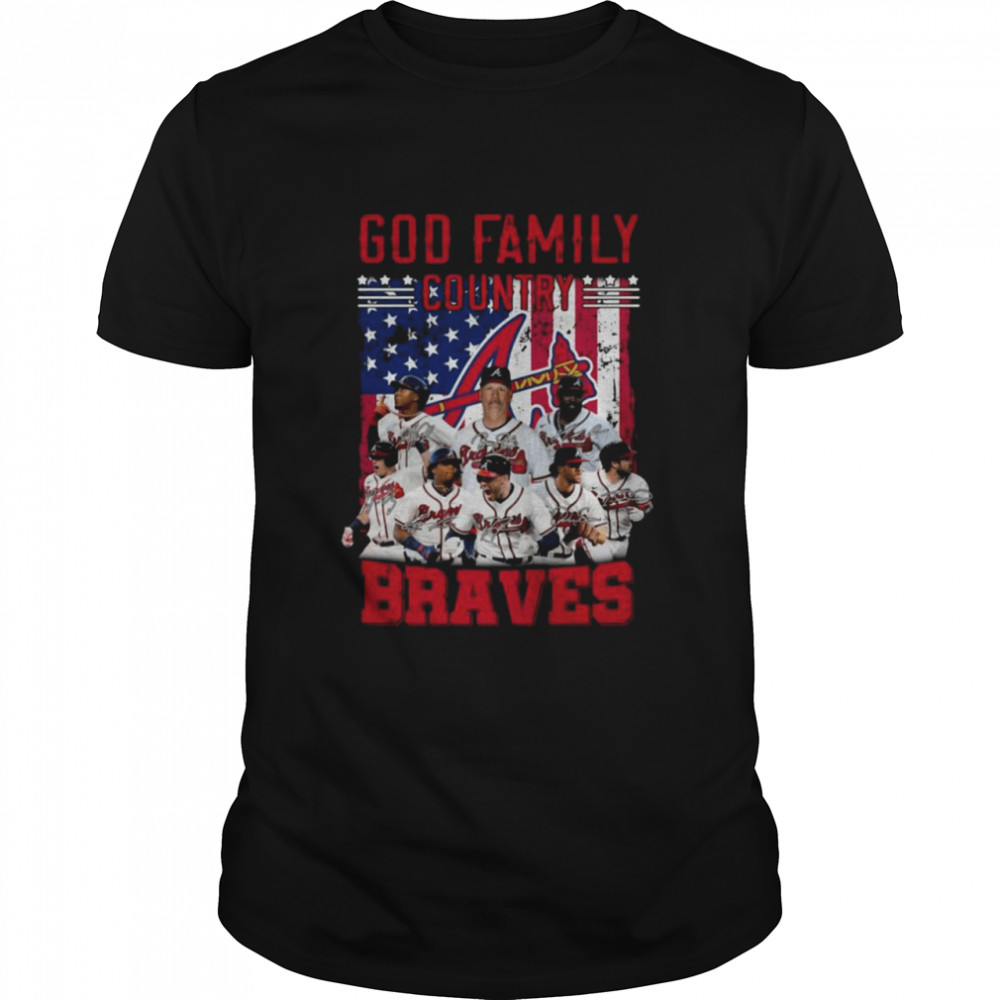 God family country Atlanta Braves signatures American flag shirt