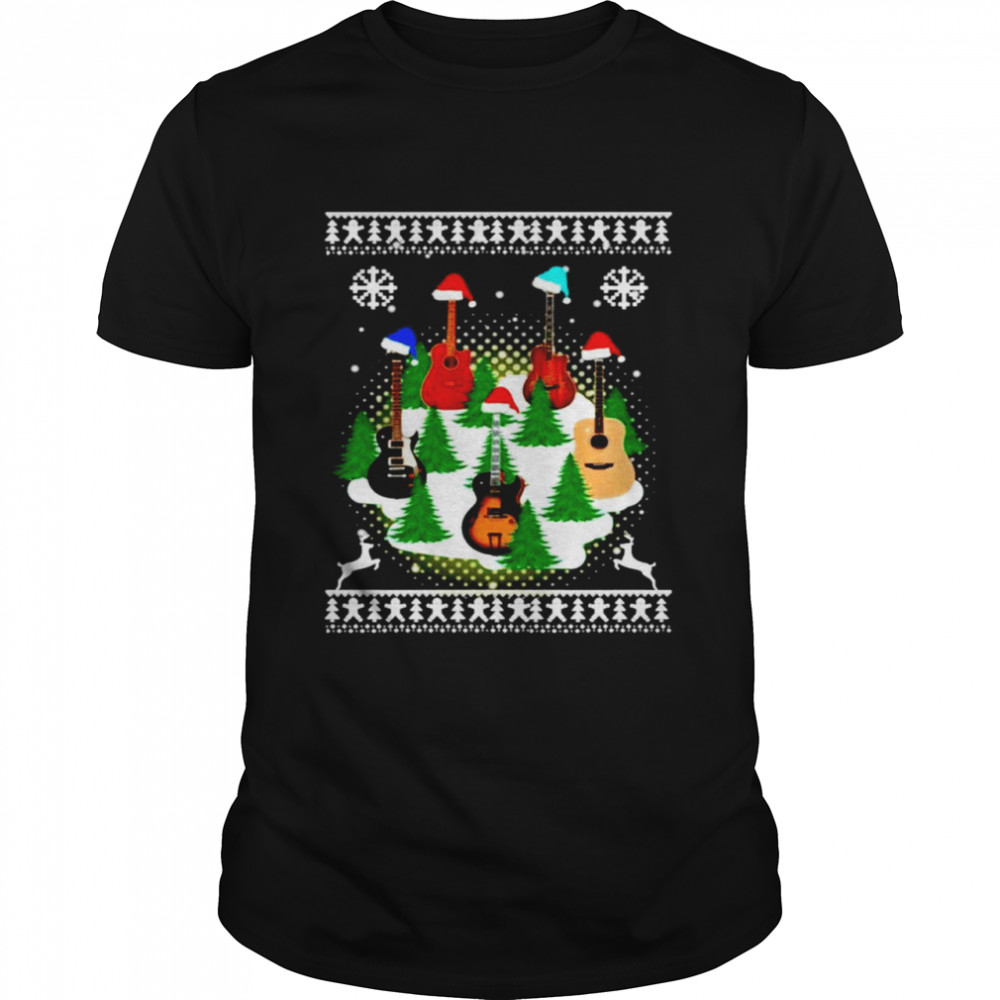 Guitars santa hat christmas tree Christmas shirt