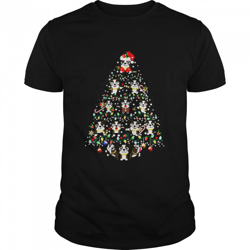 Xmas Lighting Santa Boston Terrier Christmas Tree Come Back Sweater T-shirt