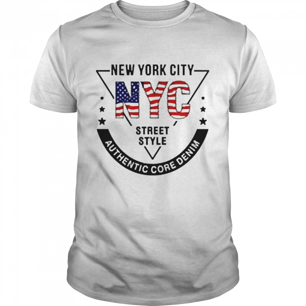 American Flag New York City Nyc Street Style Authentic Core Denim Shirt