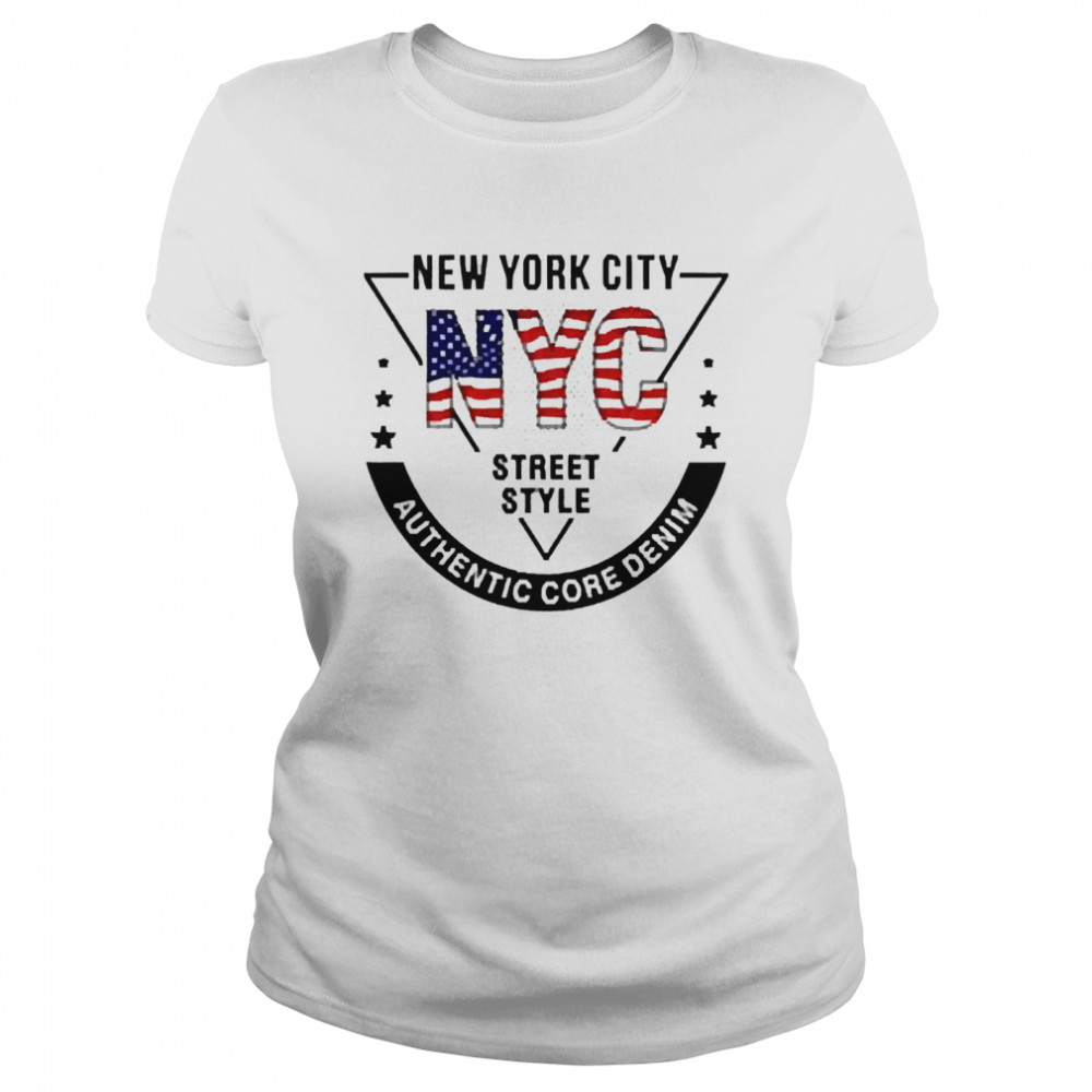 American Flag New York City Nyc Street Style Authentic Core Denim  Classic Women's T-shirt