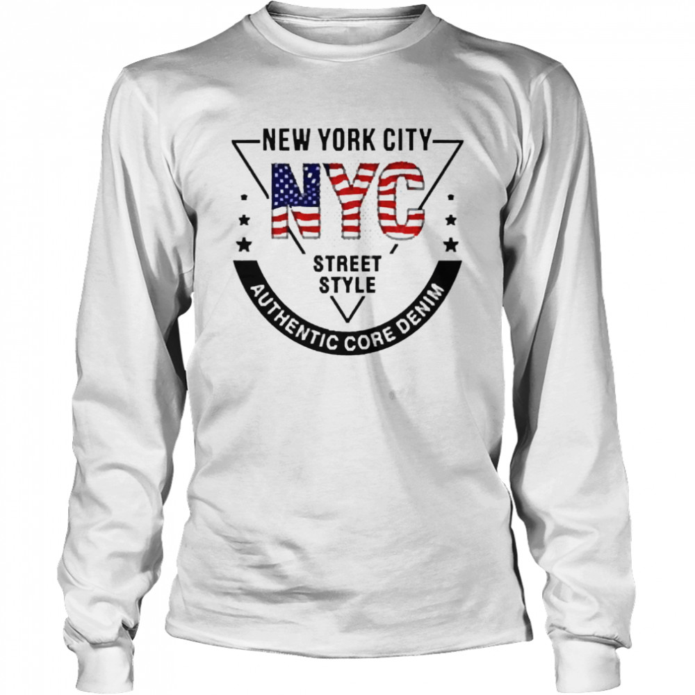 American Flag New York City Nyc Street Style Authentic Core Denim  Long Sleeved T-shirt