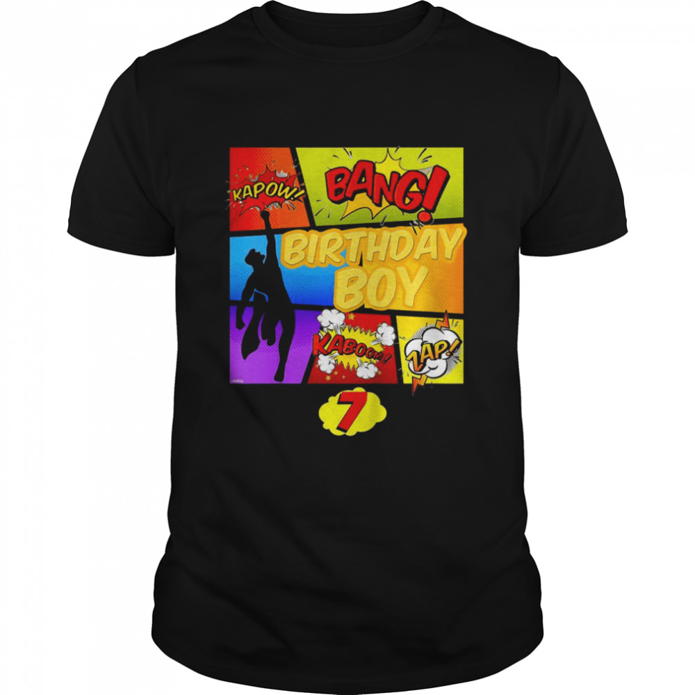 Children’s 7th Birthday Boys Super Hero Comic 7 Years Birthday Shirt