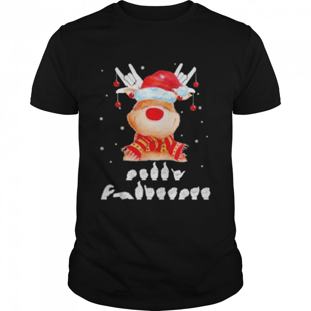 Santa Reindeer Sign Language Light Merry Christmas shirt