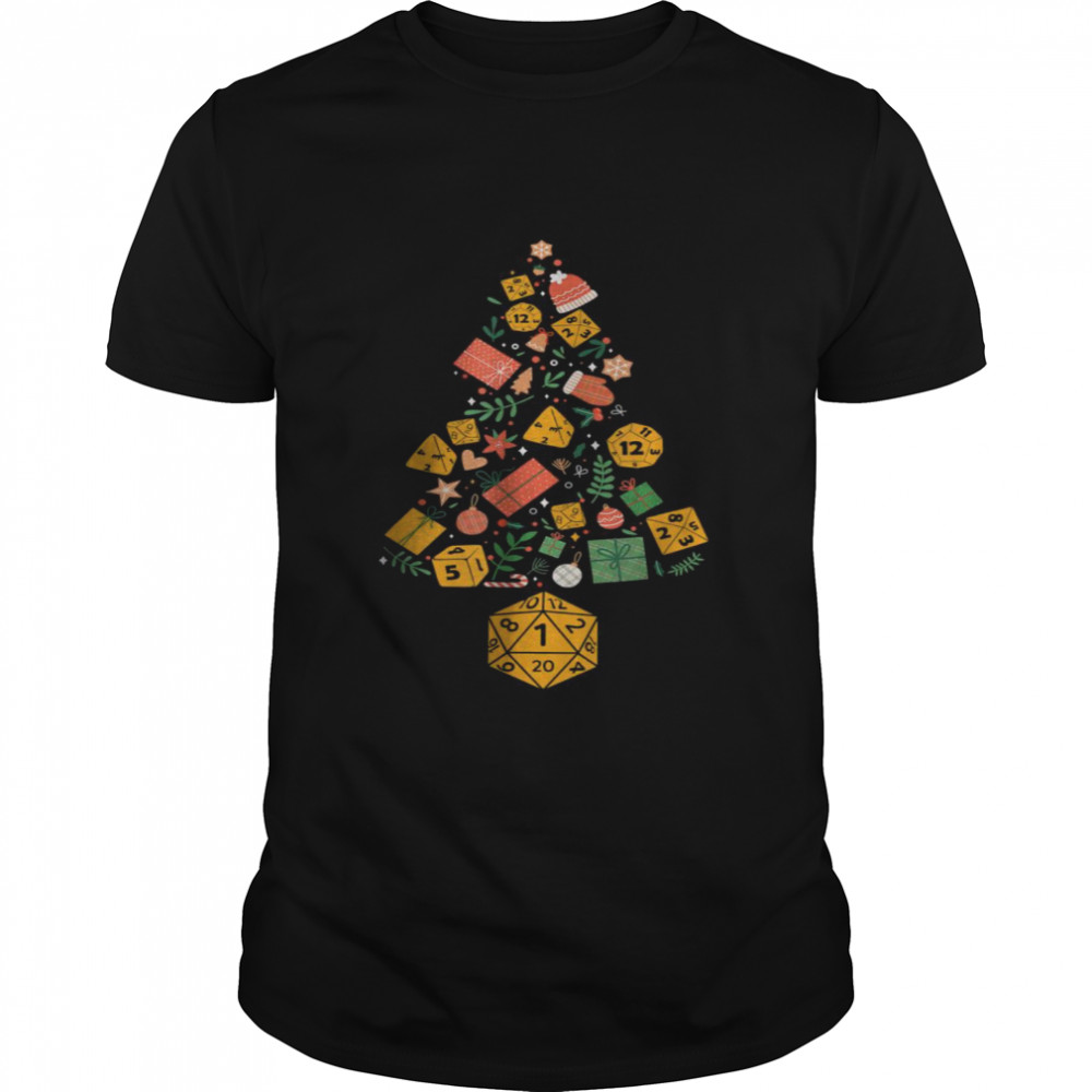 RPG Roleplaying Fantasy Xmas Gamer Christmas Tree D20 Dice T-Shirt