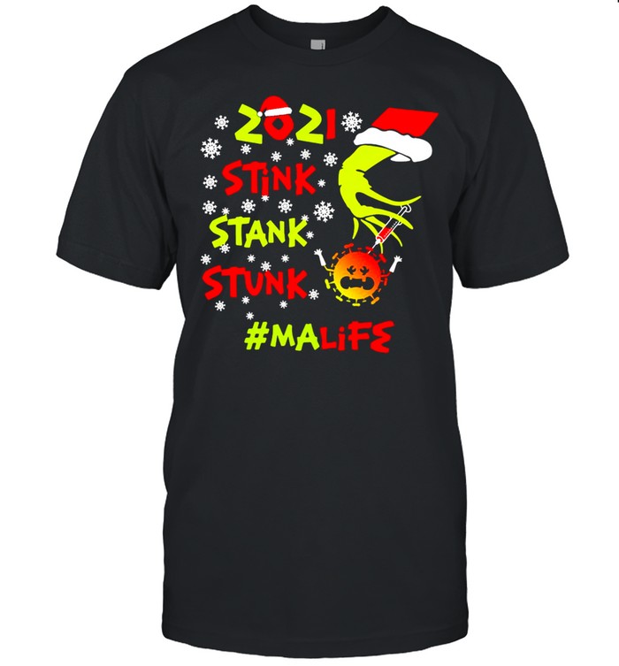 Santa Grinch Hand 2021 Stink Stank Stunk MA Life Coronavirus Christmas Sweater Shirt