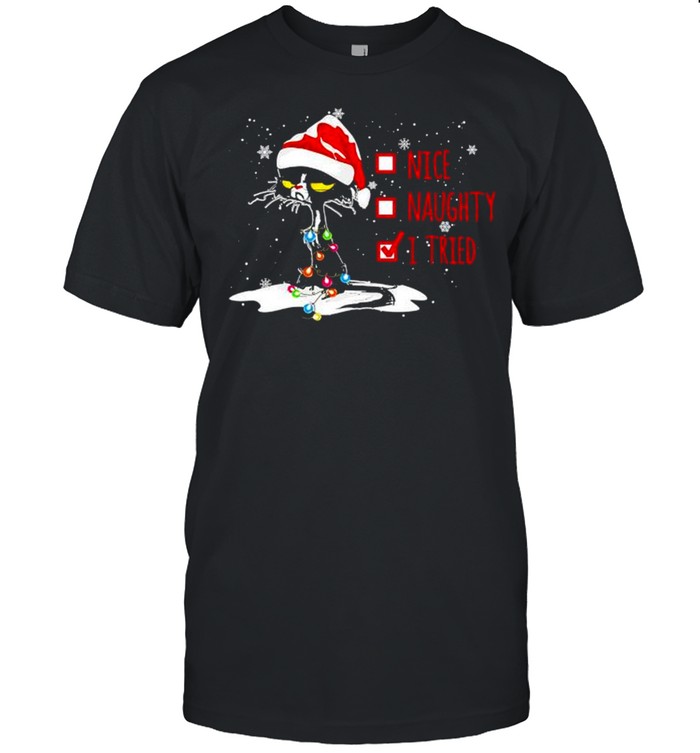 Santa Black Cat nice Naughty I tried Christmas Sweatshirt