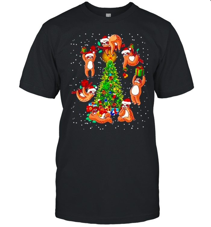 Sloth around Christmas tree shirt