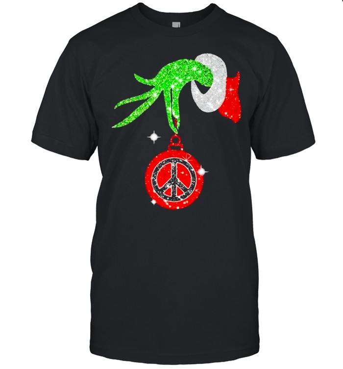 Grinch Hand Holding Hippie Peace Ornament Christmas Shirt