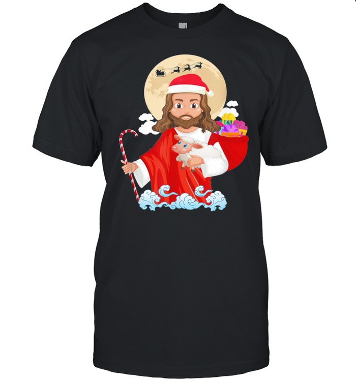 Jesus Christian Santa Hat Reindeer Merry Xmas Shirt