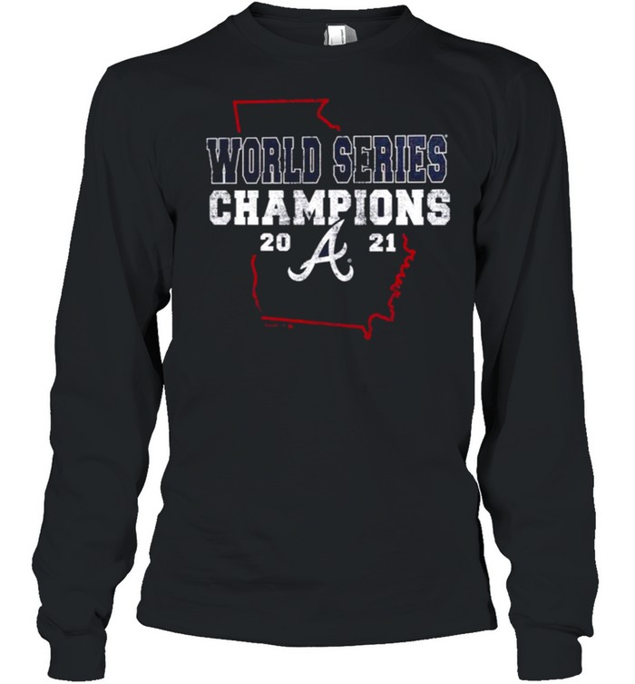 atlanta Braves Majestic Threads Navy 2021 World Series Champions Over the Wall T- Long Sleeved T-shirt