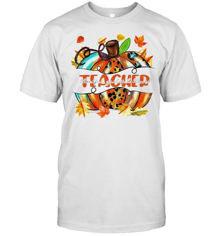 leopard Pumpkin teacher thankful grateful shirt