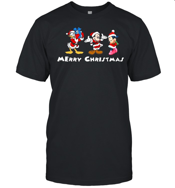 Mickey mouse and Minnie mouse and Duck Santa Merry Christmas shirt