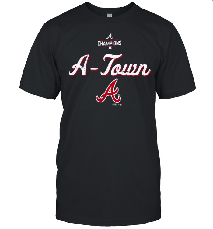 a Town Atlanta Braves Majestic Threads Navy 2021 World Series Champions Team Saying Tri-Blend T-Shirt