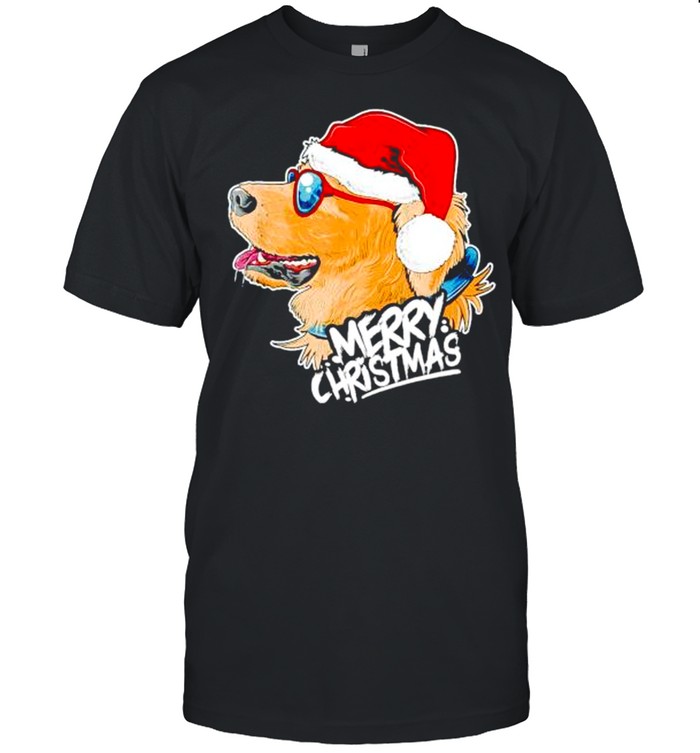 Christmas A Golden Dog Santa Hat On Xmas shirt