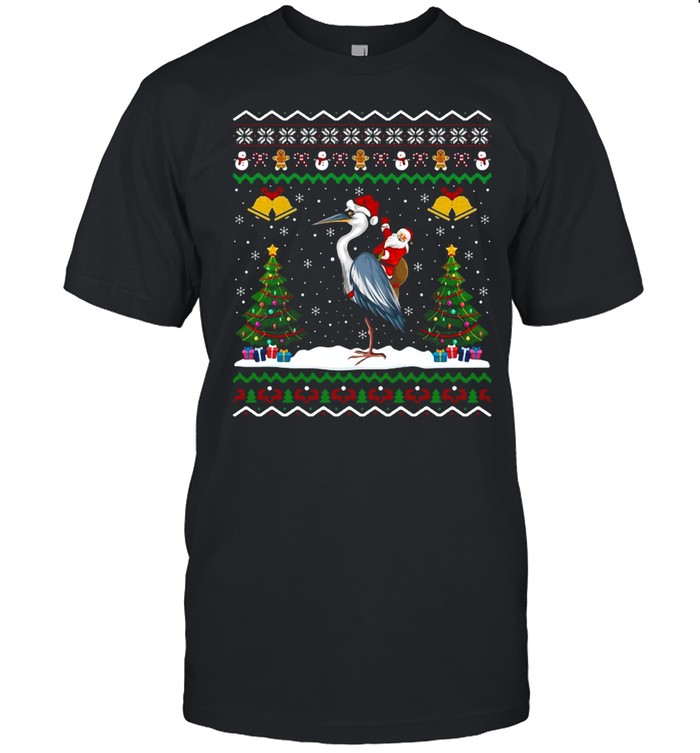 Ugly Heron Bird Xmas Gift Santa Riding Heron Christmas Sweater T-shirt