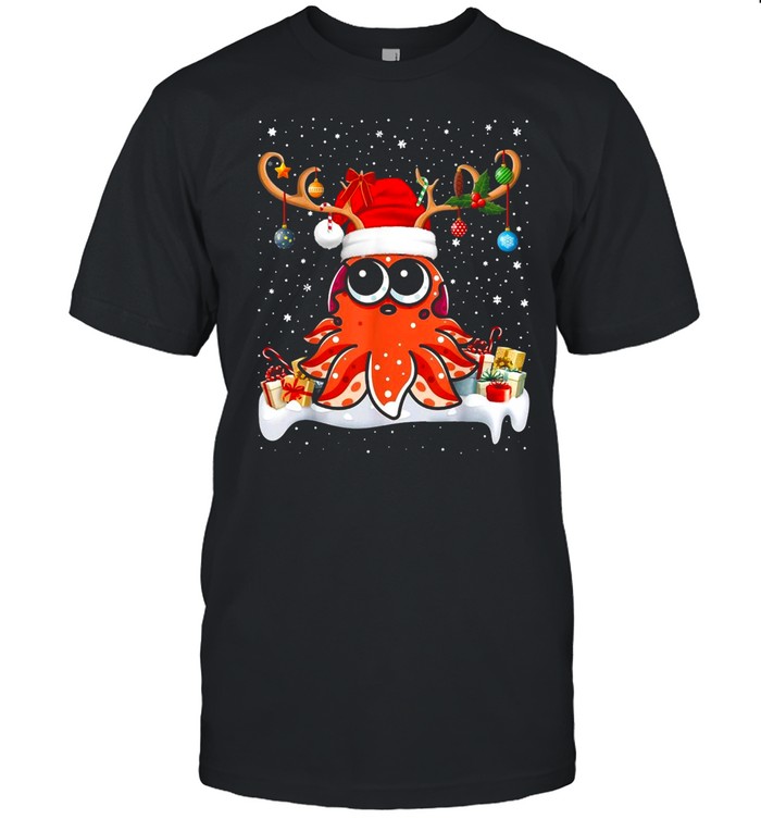 Xmas Lighting Reindeer Santa Hat Cuttlefish Christmas Sweater T-shirt