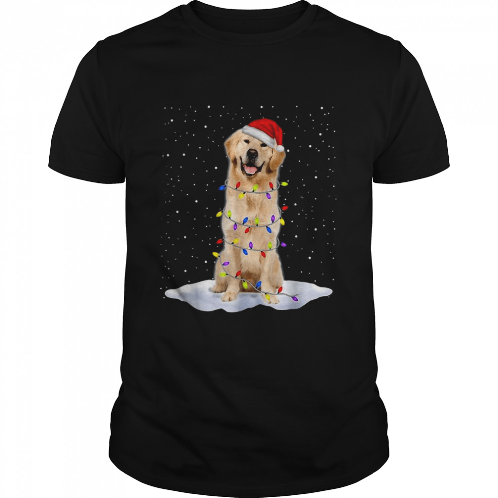 Golden Retriever Santa Christmas Tree Lights Xmas Shirt