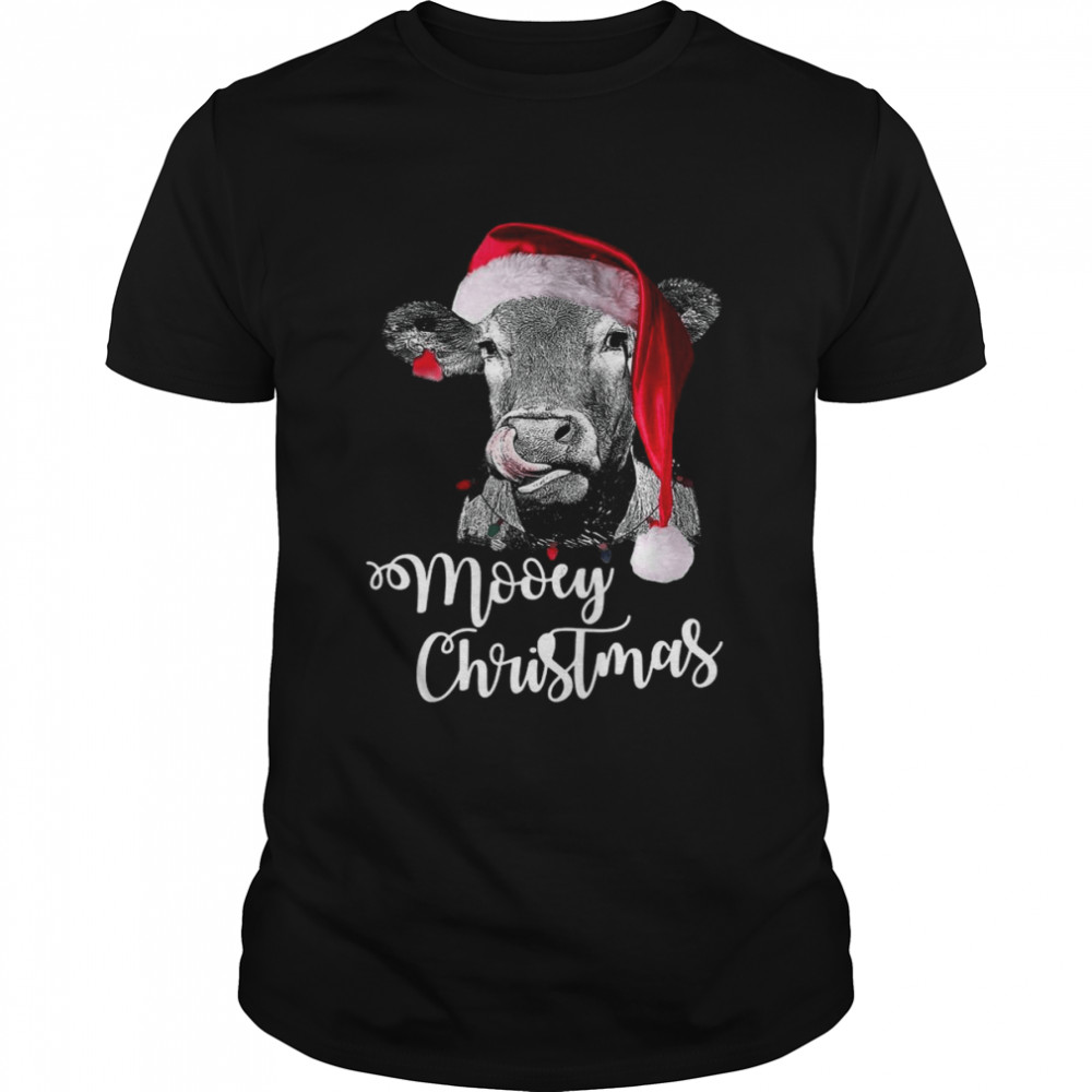 Mooey Christmas Fun Heifer Santa Xmas Light Cow Farmer Lover Shirt