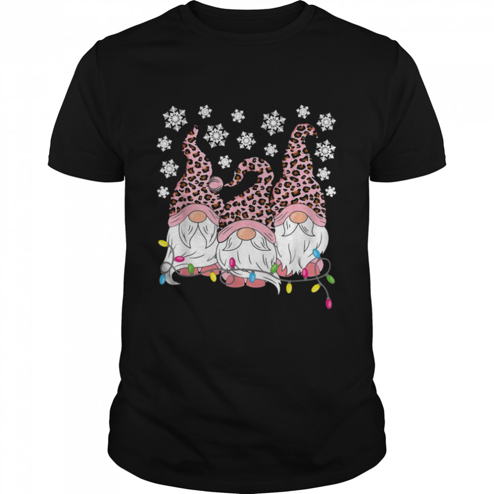 Pink Leopard Print Gnomes Xmas Funny Christmas Gnome Shirt