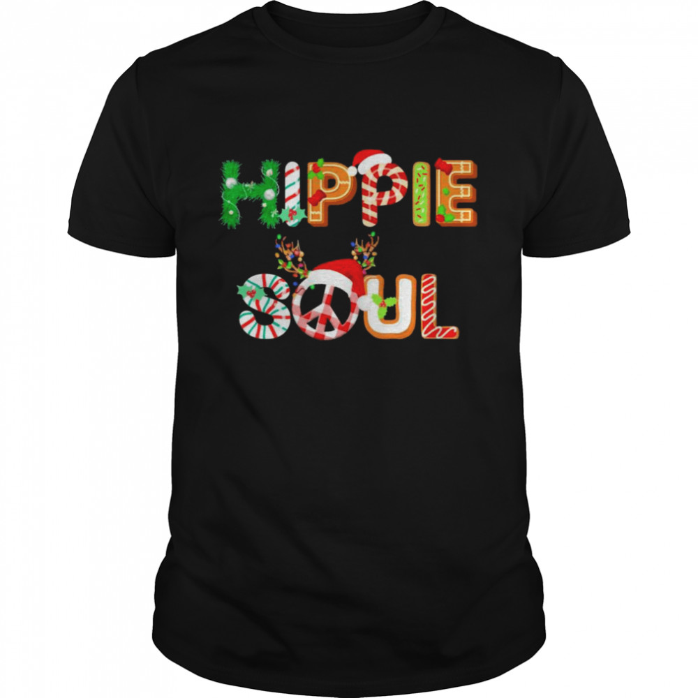 Hippie Soul Peace Sign Santa Hat Reindeer Horns Christmas Shirt