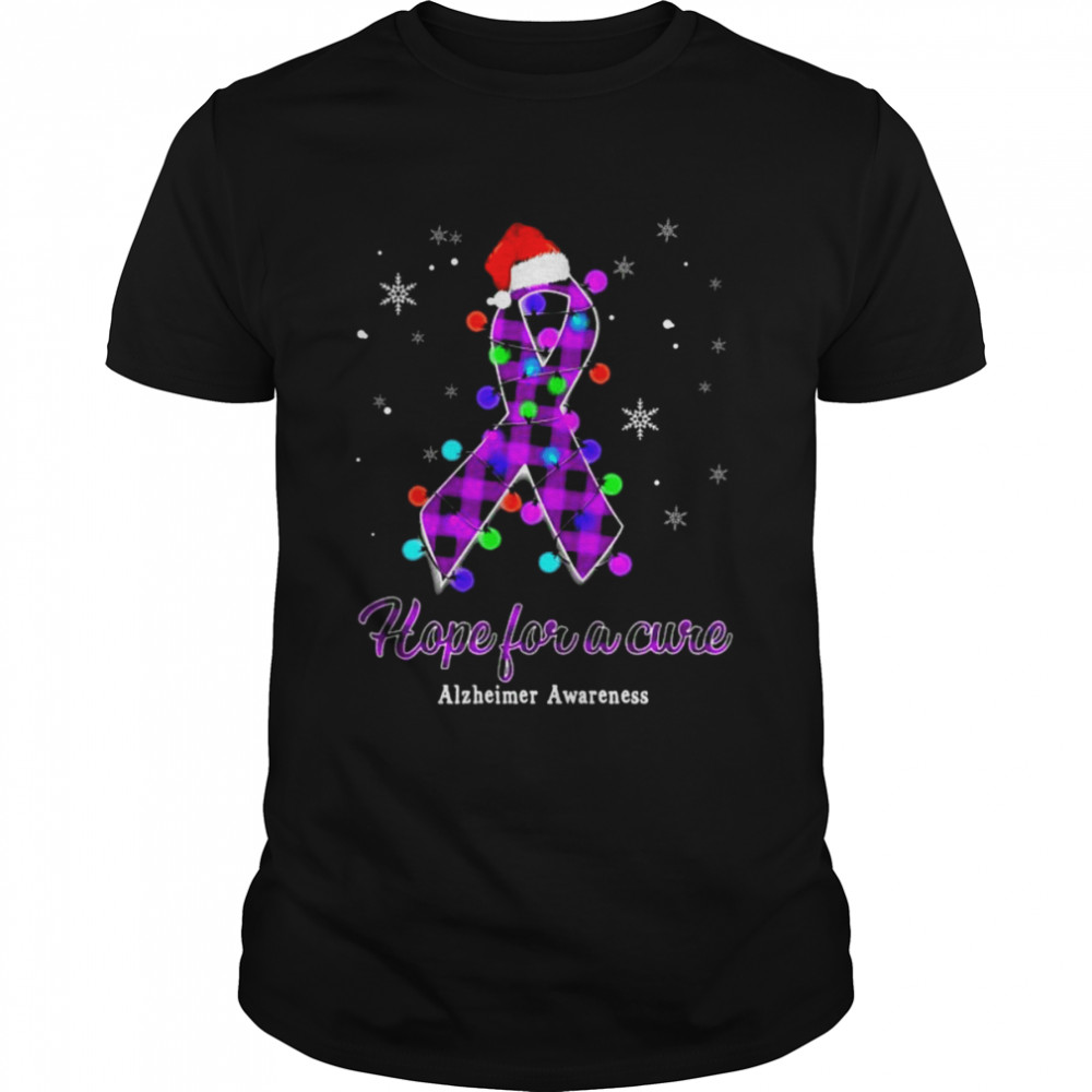 Santa Alzheimer Awareness hope for a cure lights Christmas shirt
