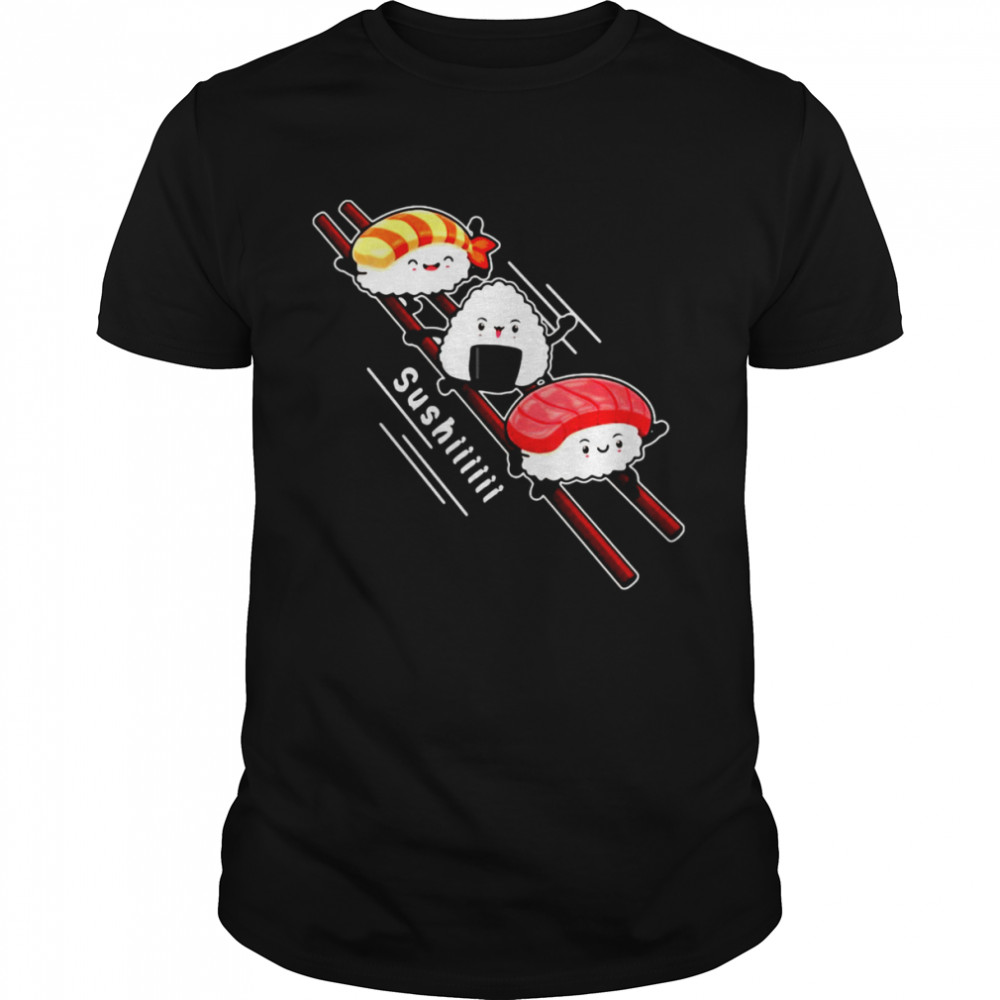 Sushi Sliding On Chopsticks Funny Kawaii Anime Japanese Food Shirt