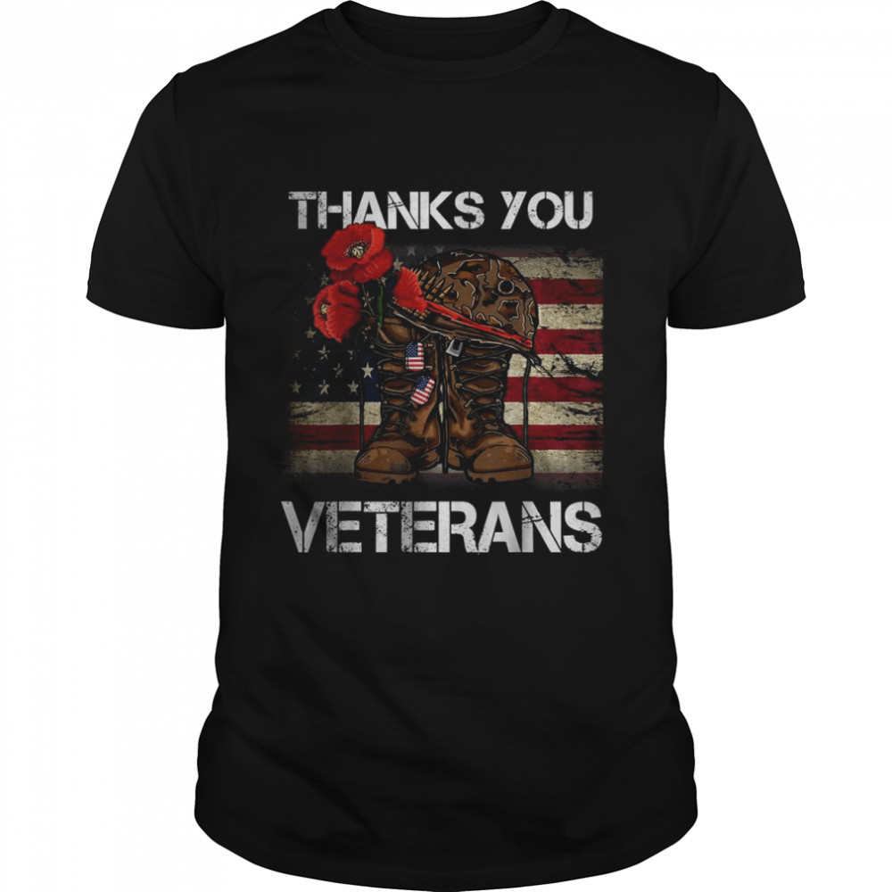 Thank You Veteran Combat Boots Poppy Flower Veteran Day 2021 T-Shirt