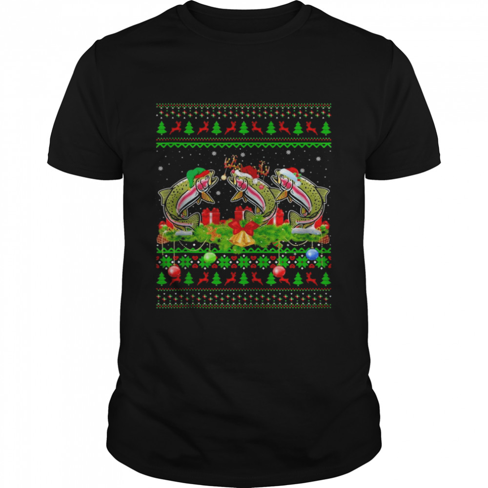 Fishing Xmas Santa Ugly Rainbow Trout Fish Christmas Shirt